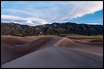 Dunes and Mount Zwischen at dusk. Great Sand Dunes National Park, Colorado, USA. (color)