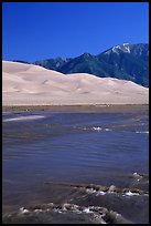 Medano creek, Sand Dunes, and Sangre de Cristo Mountains. Great Sand Dunes National Park, Colorado, USA. (color)