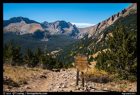 Trail and Sangre de Cristo Wilderness sign. Great Sand Dunes National Park and Preserve, Colorado, USA.