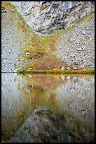 Talus and reflection, Lower Sand Creek Lake. Great Sand Dunes National Park and Preserve, Colorado, USA.