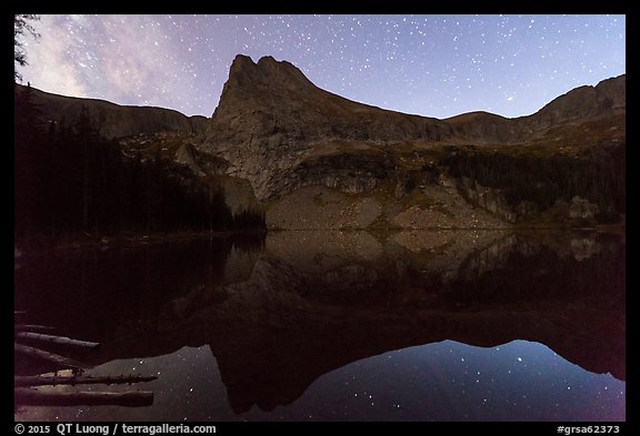 Tijeras Peak above Lower Sand Creek Lake at night. Great Sand Dunes National Park and Preserve (color)