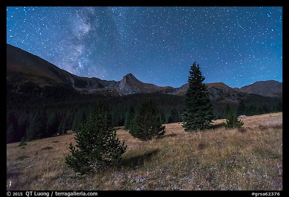 Milky Way, Sand Creek Valley, and Tijeras Peak. Great Sand Dunes National Park and Preserve, Colorado, USA.