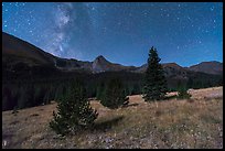 Milky Way, Sand Creek Valley, and Tijeras Peak. Great Sand Dunes National Park and Preserve, Colorado, USA.