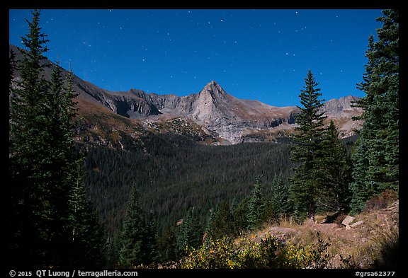 Sand Creek Valley, and Tijeras Peak at night. Great Sand Dunes National Park and Preserve (color)