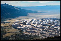 Sangre de Cristo Mountains and dune field from above. Great Sand Dunes National Park and Preserve, Colorado, USA.