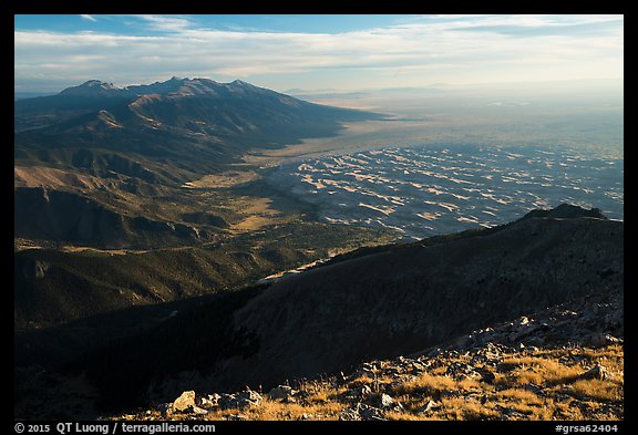 Dune field seen from alpine summit of Mount Herard. Great Sand Dunes National Park and Preserve (color)