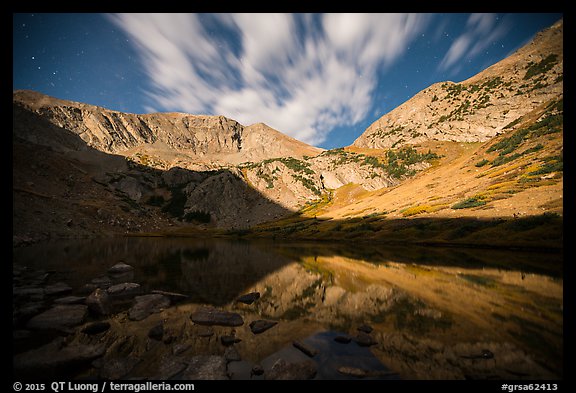 Medano Lake reflecting Mount Herard at night. Great Sand Dunes National Park and Preserve, Colorado, USA.