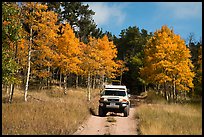 4WD vehicle on Medano primitive road in autumn. Great Sand Dunes National Park and Preserve, Colorado, USA.