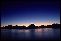 Teton range above Jackson lake, dusk. Grand Teton National Park, Wyoming, USA.