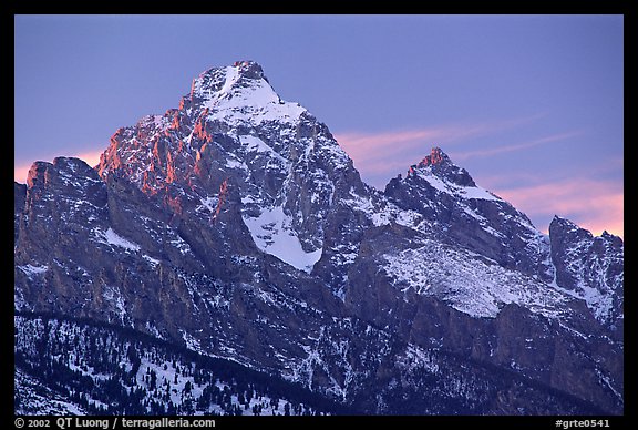 Grand Teton with snow, winter sunset. Grand Teton National Park (color)