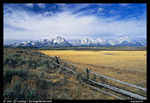 Fence and Teton range in fall. Grand Teton National Park (color)