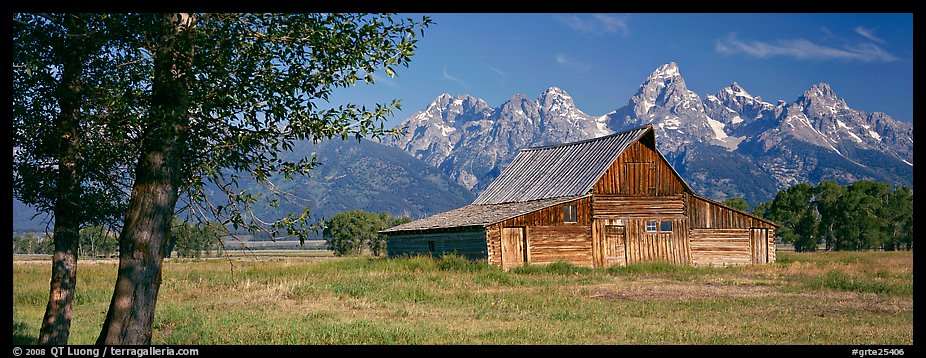 Rustic barn and Grand Teton range. Grand Teton National Park (color)