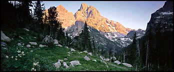 Rugged peaks lit by last light. Grand Teton National Park (Panoramic color)