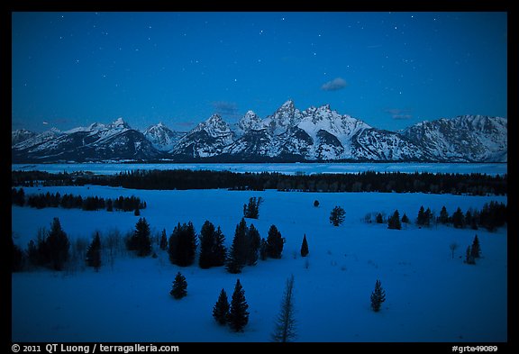 Teton range at night in winter. Grand Teton National Park (color)