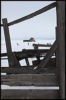 Fences, winter plain, and Murphy homestead. Grand Teton National Park, Wyoming, USA.