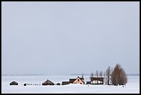 Mormon row homesteads and Jackson Hole in winter. Grand Teton National Park, Wyoming, USA.