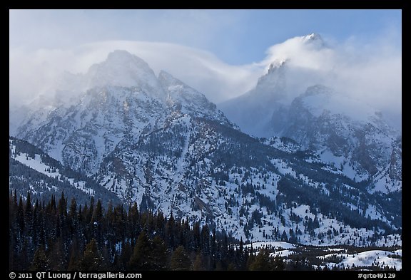 South Teton and Grand Teton in winter. Grand Teton National Park, Wyoming, USA.