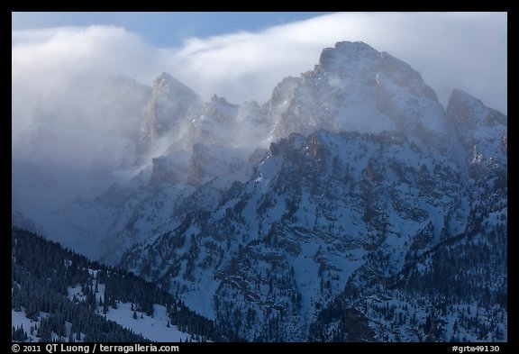 Cloud-capped Teton range, winter afternoon. Grand Teton National Park (color)