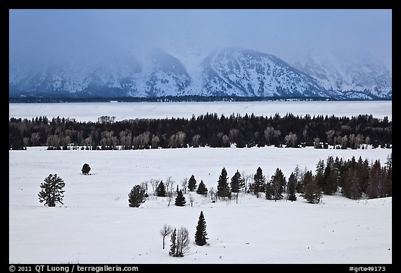 Snake River plain and Teton Range foothills in winter. Grand Teton National Park (color)