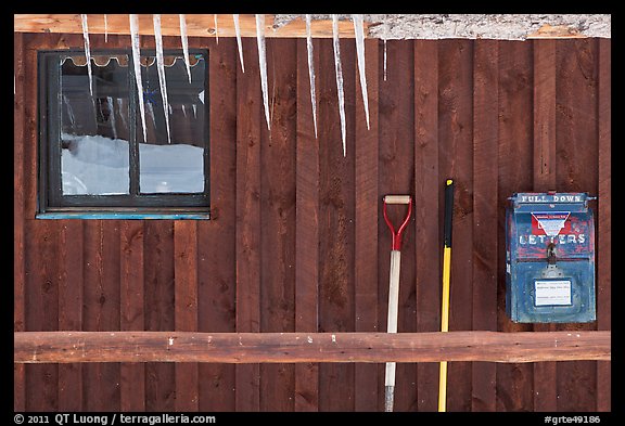 Icicles and mail box, Kelly. Grand Teton National Park (color)