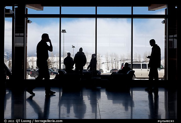 Looking out Jackson Hole Airport lobby. Grand Teton National Park, Wyoming, USA.