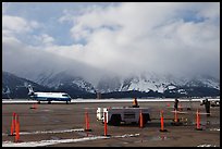 Jackson Hole Airport and cloud-capped Teton Range. Grand Teton National Park ( color)