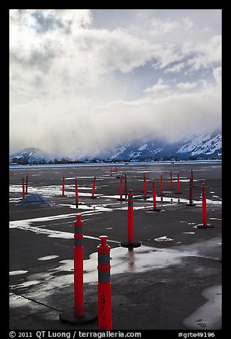 Jackson Hole Airport tarmac, winter. Grand Teton National Park, Wyoming, USA.