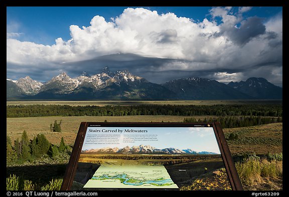 Stairs carved by meltwaters interpretive sign. Grand Teton National Park (color)