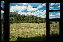 Tetons seen from inside Laurence S. Rockefeller Preserve visitor center. Grand Teton National Park ( color)