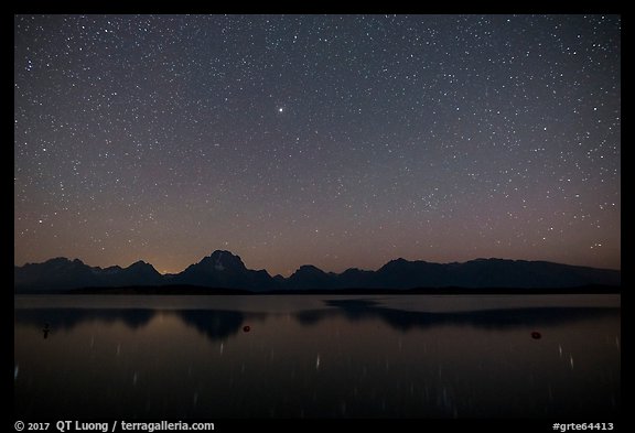Stars and Mt Moran reflected in Jackson Lake. Grand Teton National Park (color)
