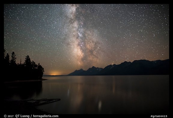 Milky Way and Teton Range above Jackson Lake. Grand Teton National Park, Wyoming, USA.