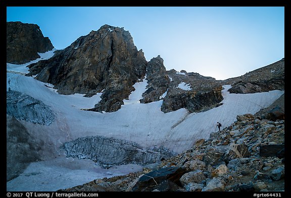 Mountaineer, Middle Teton and glacier. Grand Teton National Park (color)