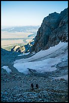 Mountaineers hiking down rocky slope, Garnet Canyon. Grand Teton National Park ( color)