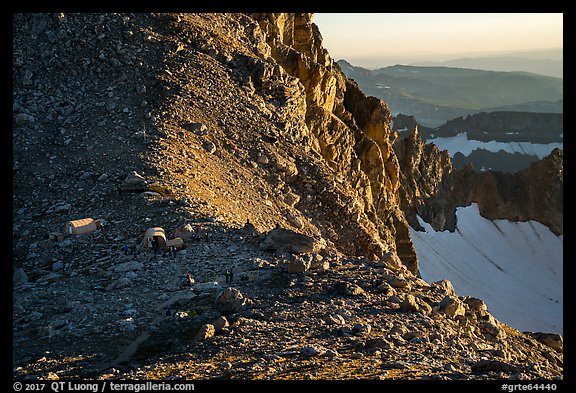 Huts and helicopter at Lower Saddle. Grand Teton National Park (color)