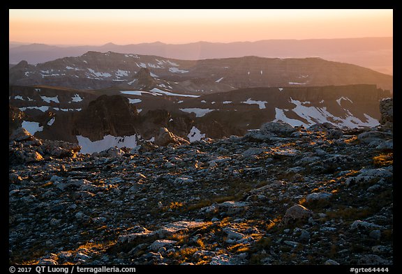 Alpine tundra and ridges at sunset, Lower Saddle. Grand Teton National Park (color)