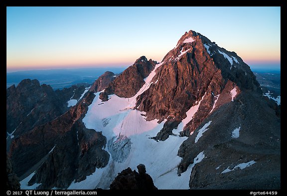 Middle Teton from Grand Teton, first sunrays. Grand Teton National Park (color)