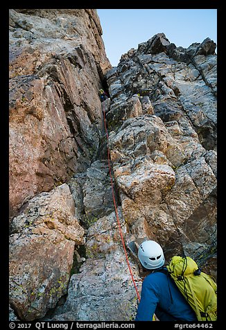 Climbers start Exum Direct route on Grand Teton. Grand Teton National Park (color)