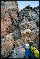 Climbers start Exum Direct route on Grand Teton. Grand Teton National Park ( color)