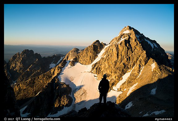 Mountaineer sihouette in front of Middle Teton. Grand Teton National Park (color)