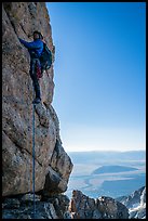 Climber leading Exum Direct route on Grand Teton. Grand Teton National Park ( color)