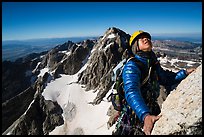 Mountaineer looks up while climbing Grand Teton. Grand Teton National Park ( color)