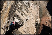Looking down climbers on steep wall of Grand Teton. Grand Teton National Park ( color)