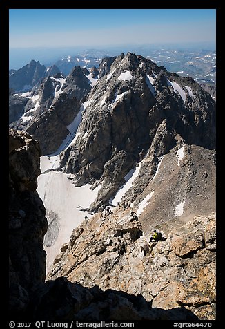 Climbers on Upper Exum Ridge, Grand Teton. Grand Teton National Park (color)