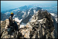 Climber handling rope on Upper Exum Ridge, Grand Teton. Grand Teton National Park ( color)