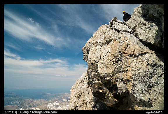 Climber approaching summit of Grand Teton. Grand Teton National Park (color)