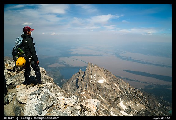 Climber looking from summit of Grand Teton. Grand Teton National Park (color)