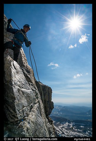 Climber preparing for rappel on Grand Teton. Grand Teton National Park (color)