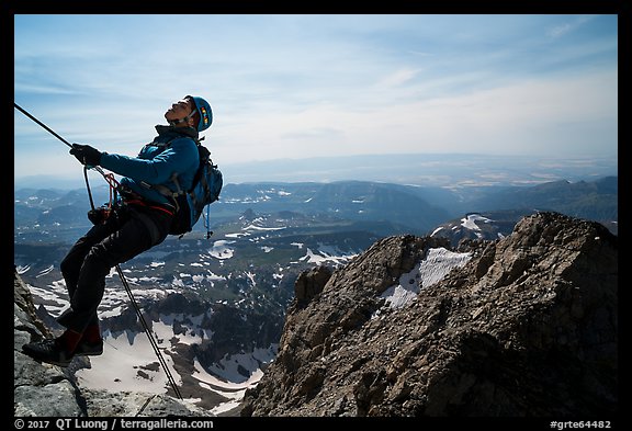 Climber rappelling on Grand Teton. Grand Teton National Park (color)