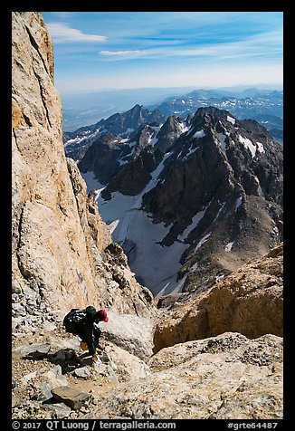 Descending Grand Teton towards Lower Saddle. Grand Teton National Park (color)