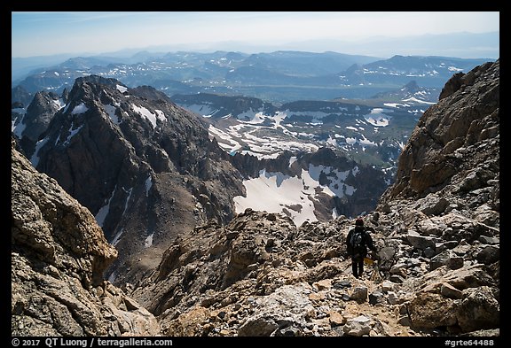 Mountaineer descending Grand Teton. Grand Teton National Park (color)